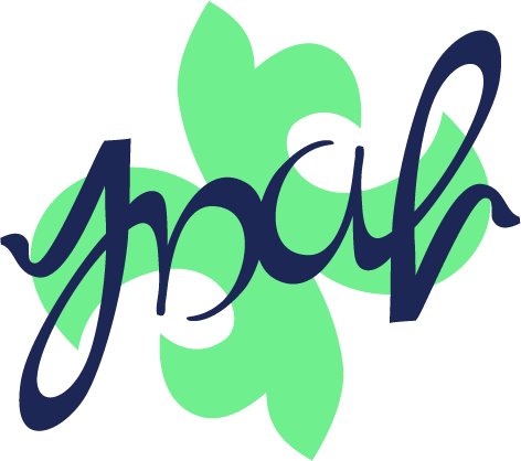 Símbolo: lettering manuscrito Inah em azul sobre a flor de lis verde inclinada